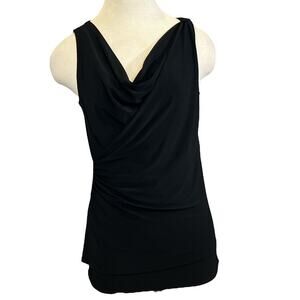 VTG 90s Y2K Drape Cowl Neck Blouse Top Shirt Sz L Black Capsule Classic Dressy